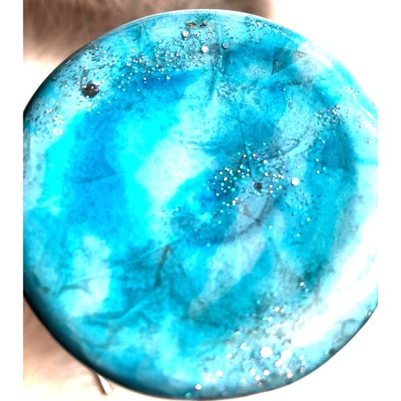 Alcohol Ink Tumbler Blue White & Glitter Swirl Stainless Cup Lid & Straw - Picture 10 of 12